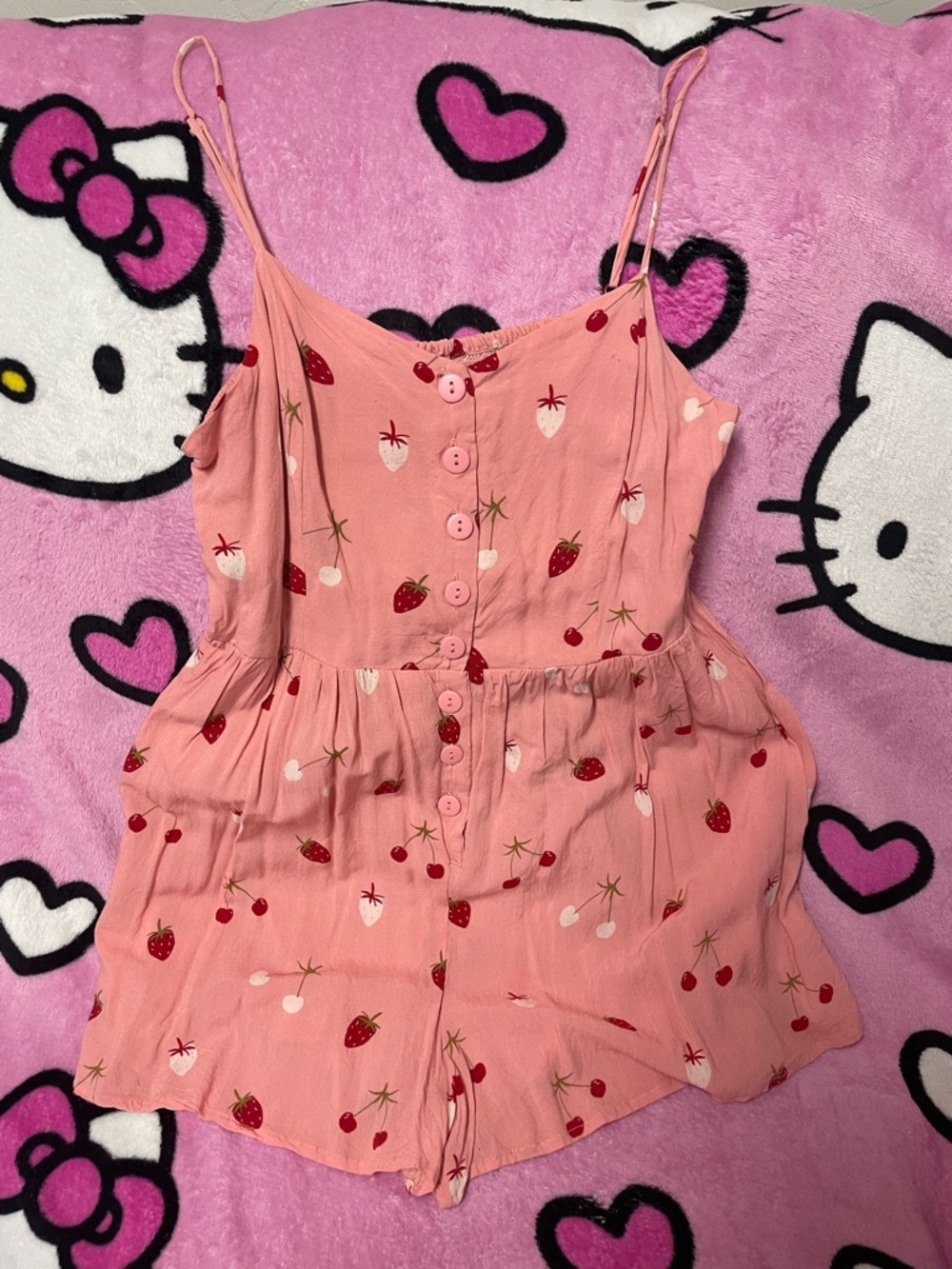 Cherry Strawberry pink romper